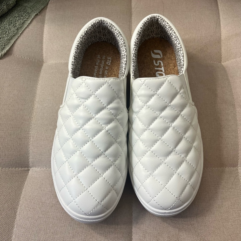White Quilted Slip-On Sneakers